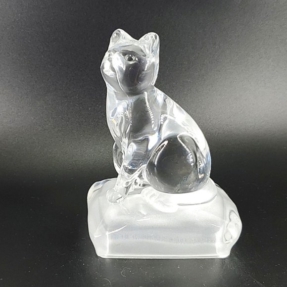 VTG Clear Glass Cat Frosted Base Paperweight Fig. - Picture 1 of 7